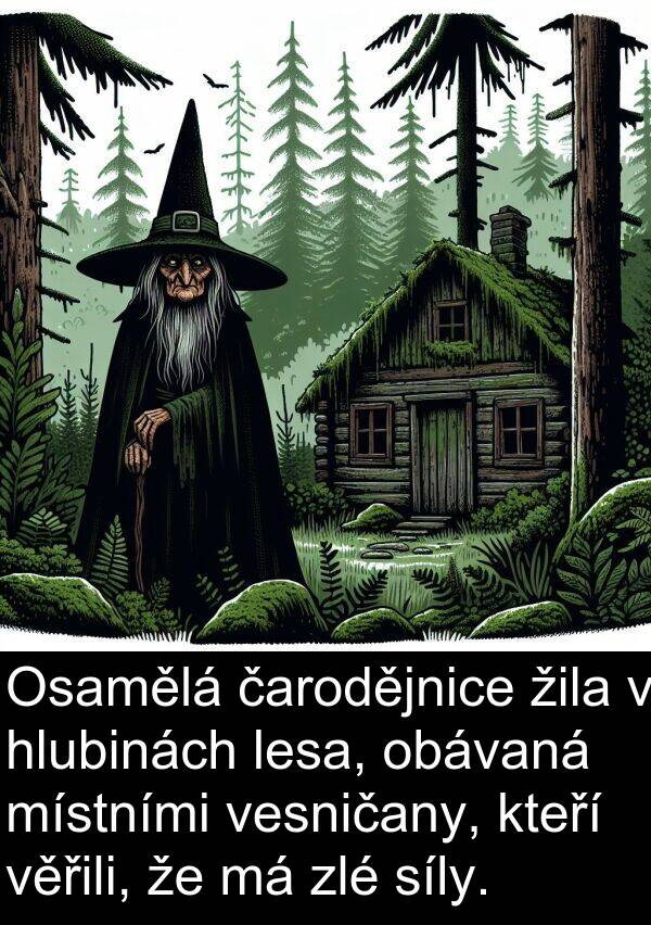 žila: Osamělá čarodějnice žila v hlubinách lesa, obávaná místními vesničany, kteří věřili, že má zlé síly.