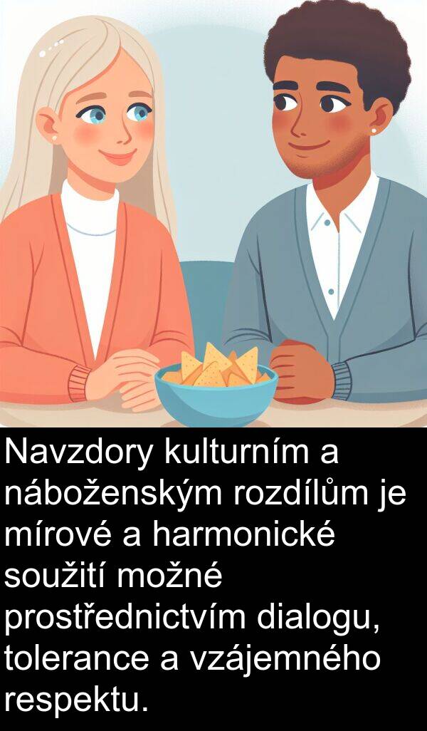 harmonické: Navzdory kulturním a náboženským rozdílům je mírové a harmonické soužití možné prostřednictvím dialogu, tolerance a vzájemného respektu.