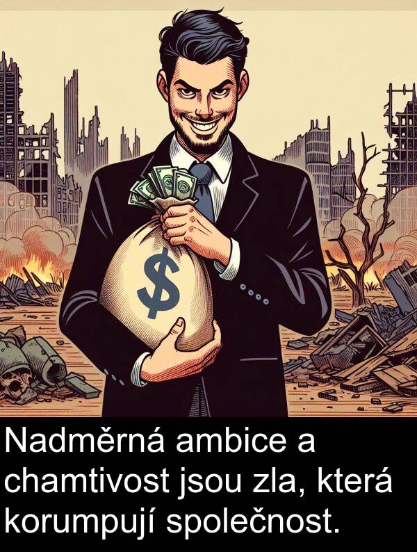ambice: Nadměrná ambice a chamtivost jsou zla, která korumpují společnost.