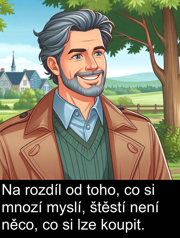 něco: Na rozdíl od toho, co si mnozí myslí, štěstí není něco, co si lze koupit.