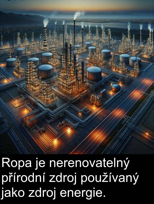 energie: Ropa je nerenovatelný přírodní zdroj používaný jako zdroj energie.