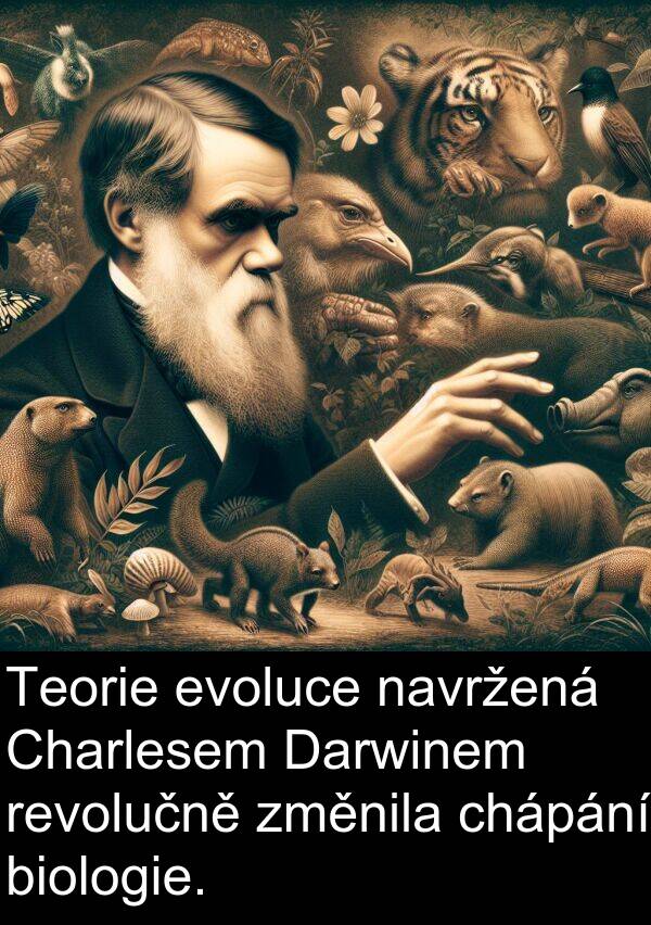 chápání: Teorie evoluce navržená Charlesem Darwinem revolučně změnila chápání biologie.