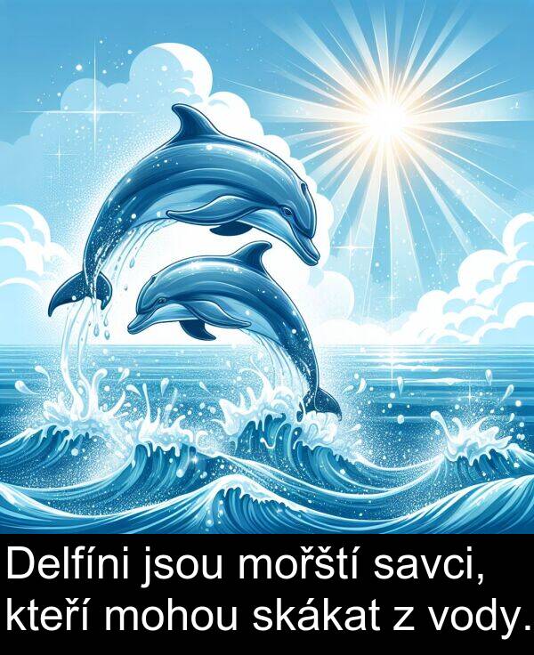 savci: Delfíni jsou mořští savci, kteří mohou skákat z vody.