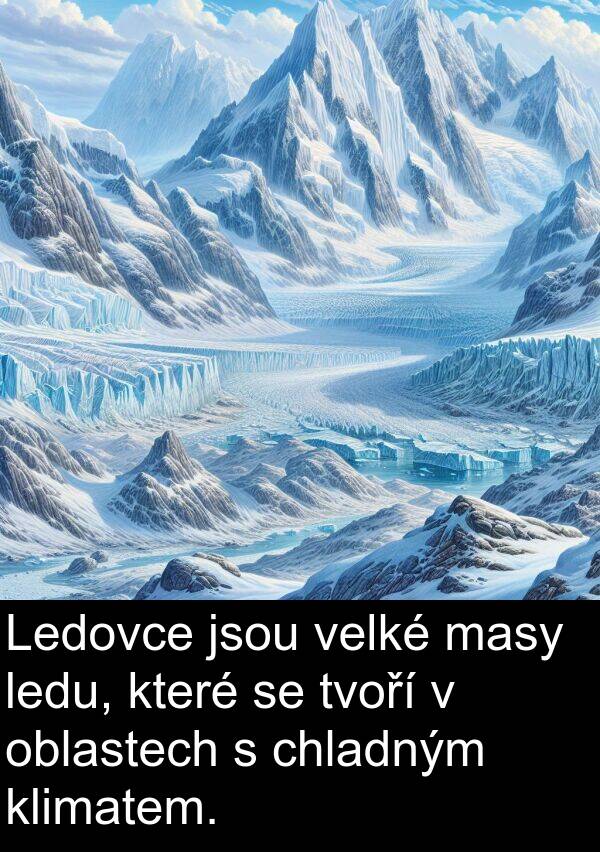 ledu: Ledovce jsou velké masy ledu, které se tvoří v oblastech s chladným klimatem.