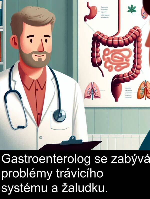 zabývá: Gastroenterolog se zabývá problémy trávicího systému a žaludku.