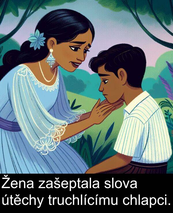chlapci: Žena zašeptala slova útěchy truchlícímu chlapci.