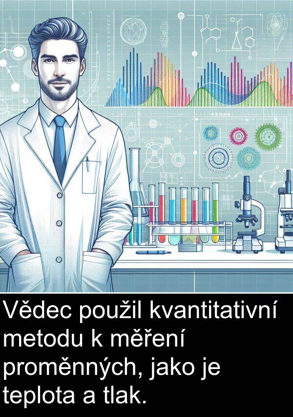 kvantitativní: Vědec použil kvantitativní metodu k měření proměnných, jako je teplota a tlak.