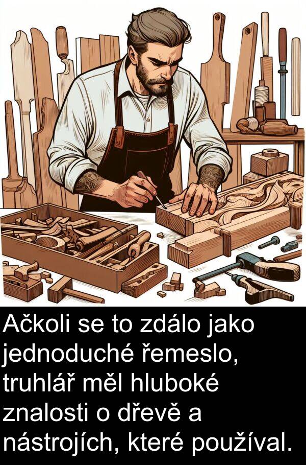 řemeslo: Ačkoli se to zdálo jako jednoduché řemeslo, truhlář měl hluboké znalosti o dřevě a nástrojích, které používal.