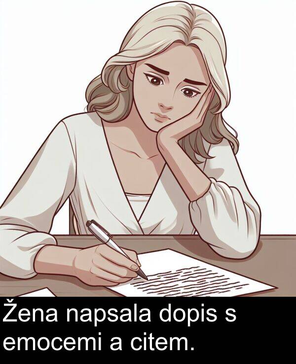 citem: Žena napsala dopis s emocemi a citem.