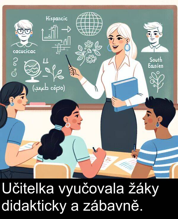 žáky: Učitelka vyučovala žáky didakticky a zábavně.