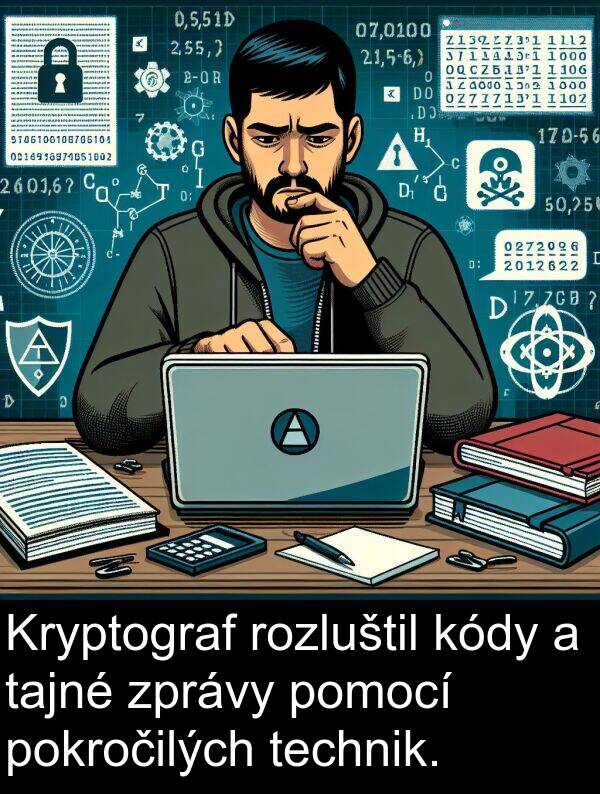 technik: Kryptograf rozluštil kódy a tajné zprávy pomocí pokročilých technik.