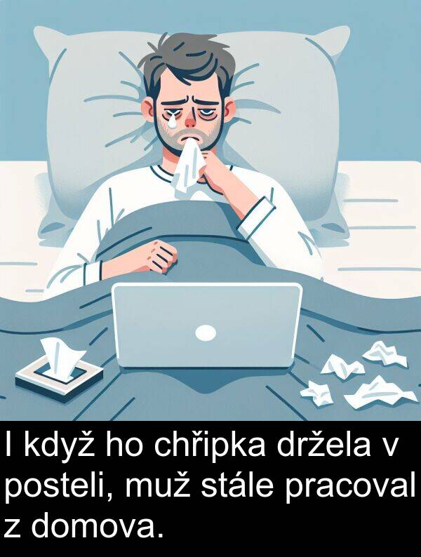 chřipka: I když ho chřipka držela v posteli, muž stále pracoval z domova.