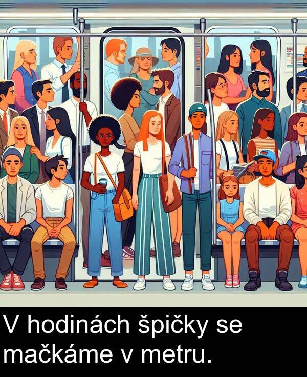 hodinách: V hodinách špičky se mačkáme v metru.
