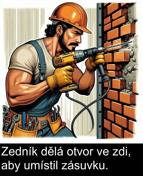 aby: Zedník dělá otvor ve zdi, aby umístil zásuvku.
