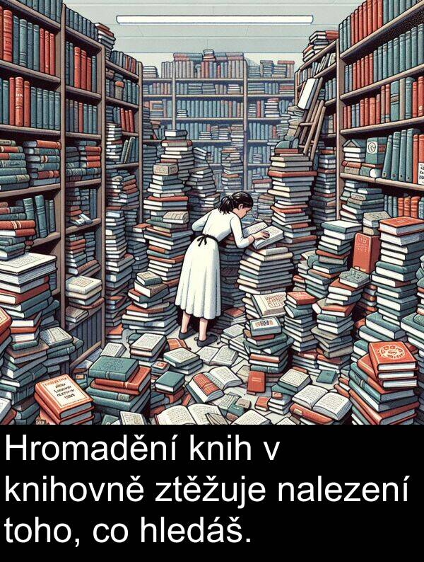 hledáš: Hromadění knih v knihovně ztěžuje nalezení toho, co hledáš.
