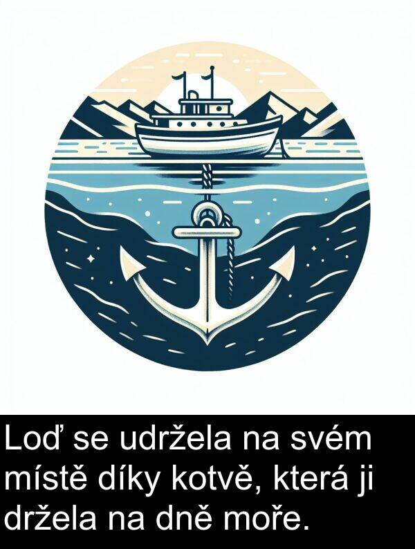 udržela: Loď se udržela na svém místě díky kotvě, která ji držela na dně moře.