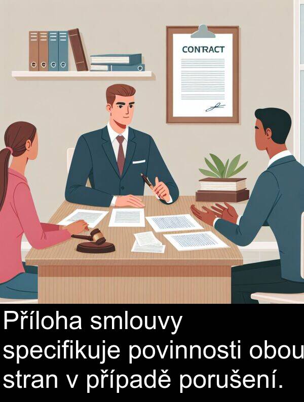 stran: Příloha smlouvy specifikuje povinnosti obou stran v případě porušení.