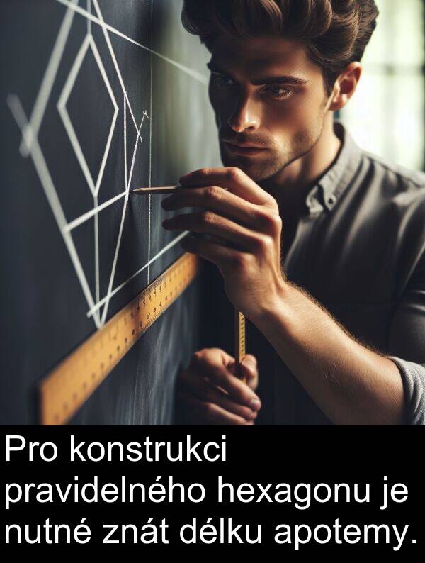 hexagonu: Pro konstrukci pravidelného hexagonu je nutné znát délku apotemy.