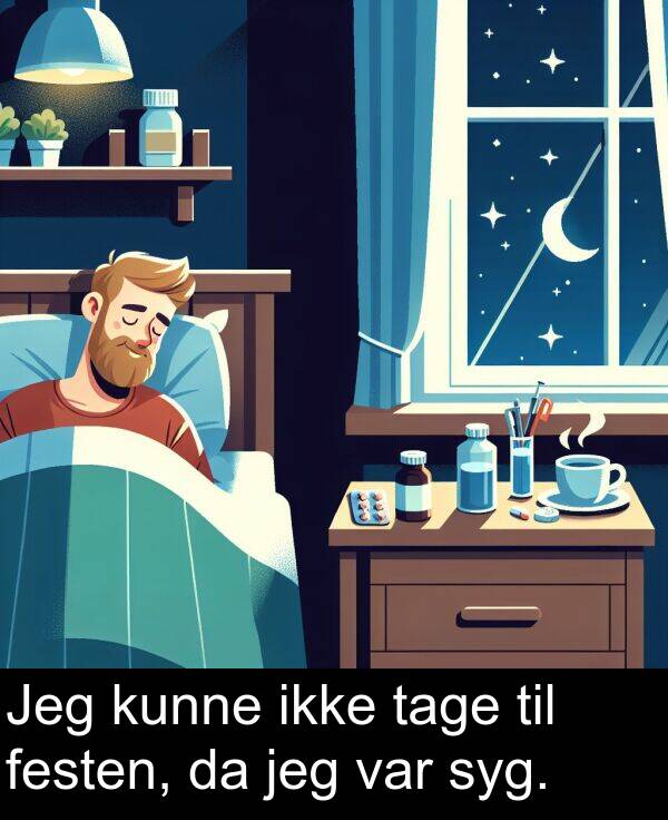 kunne: Jeg kunne ikke tage til festen, da jeg var syg.