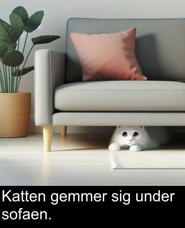 under: Katten gemmer sig under sofaen.