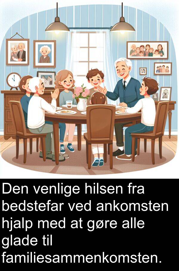 familiesammenkomsten: Den venlige hilsen fra bedstefar ved ankomsten hjalp med at gøre alle glade til familiesammenkomsten.