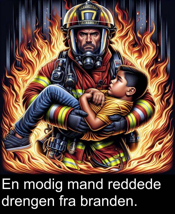 mand: En modig mand reddede drengen fra branden.