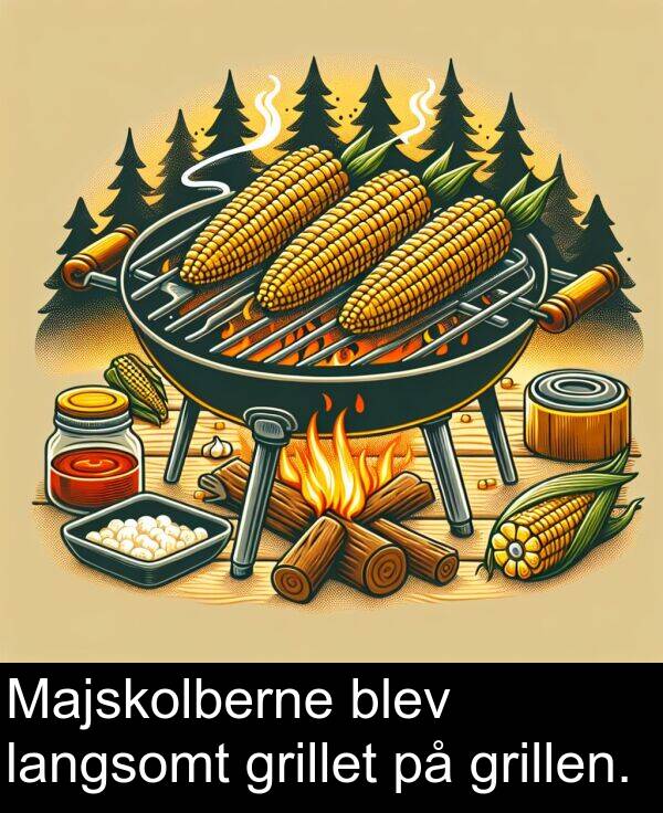grillen: Majskolberne blev langsomt grillet på grillen.