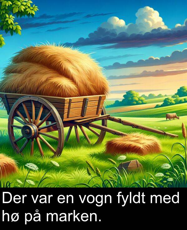 var: Der var en vogn fyldt med hø på marken.