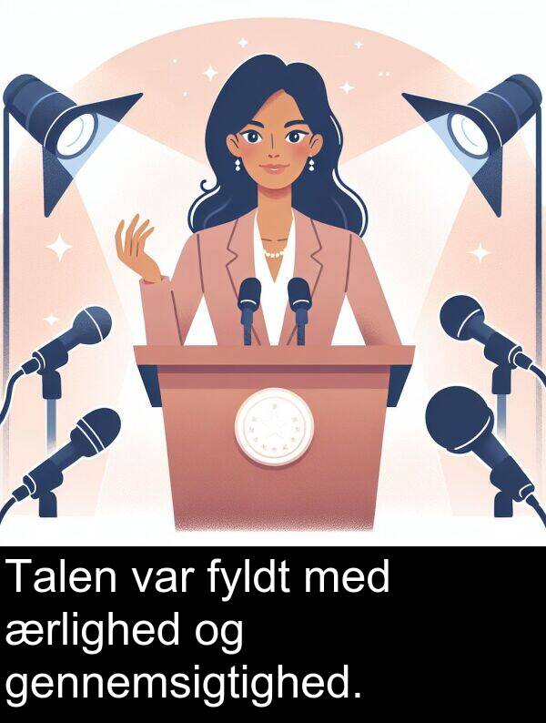 gennemsigtighed: Talen var fyldt med ærlighed og gennemsigtighed.