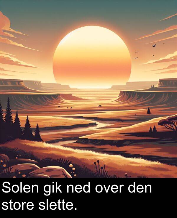 gik: Solen gik ned over den store slette.