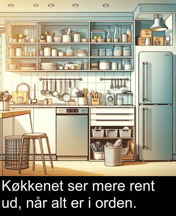 ud: Køkkenet ser mere rent ud, når alt er i orden.