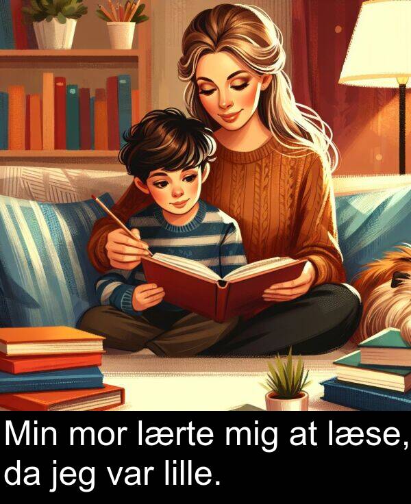 jeg: Min mor lærte mig at læse, da jeg var lille.