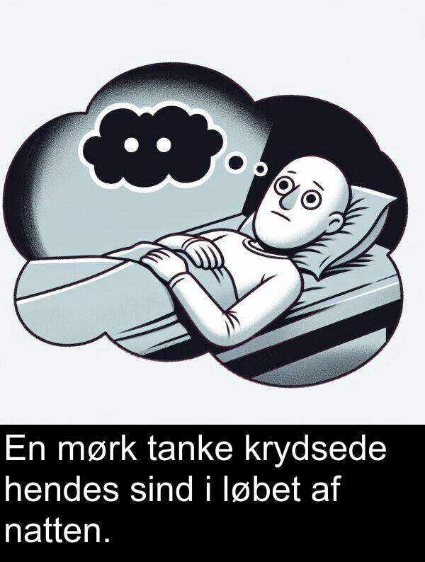 krydsede: En mørk tanke krydsede hendes sind i løbet af natten.