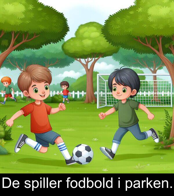 fodbold: De spiller fodbold i parken.