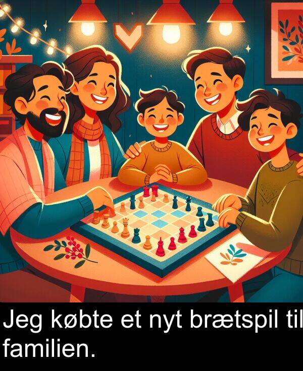 købte: Jeg købte et nyt brætspil til familien.