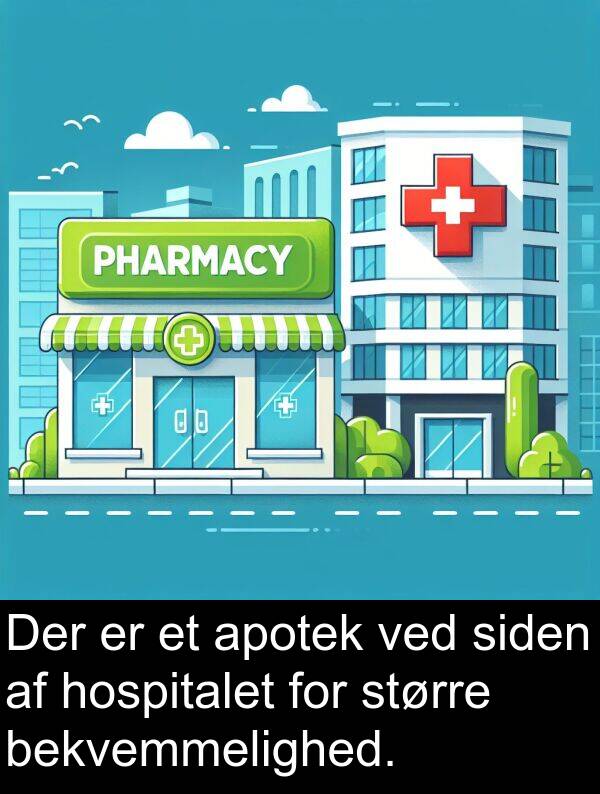 hospitalet: Der er et apotek ved siden af hospitalet for større bekvemmelighed.
