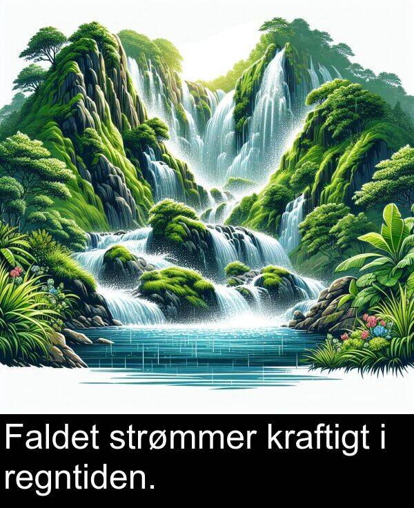 kraftigt: Faldet strømmer kraftigt i regntiden.