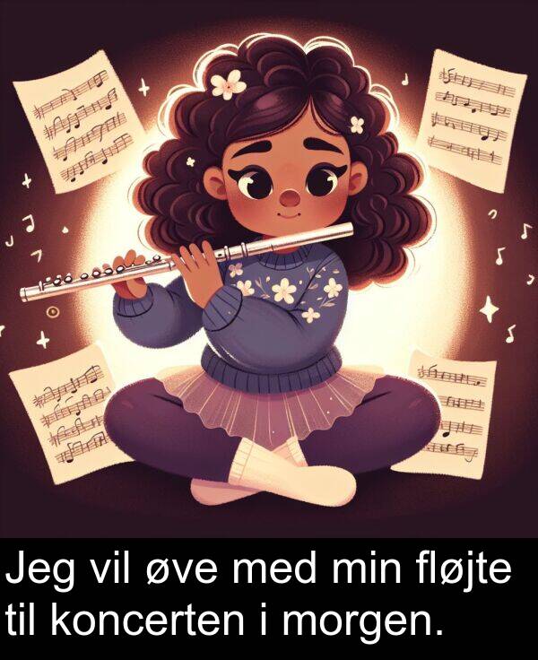 koncerten: Jeg vil øve med min fløjte til koncerten i morgen.