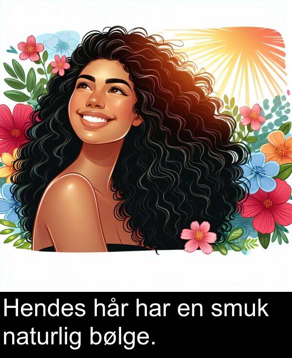 har: Hendes hår har en smuk naturlig bølge.
