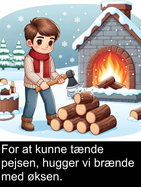 kunne: For at kunne tænde pejsen, hugger vi brænde med øksen.