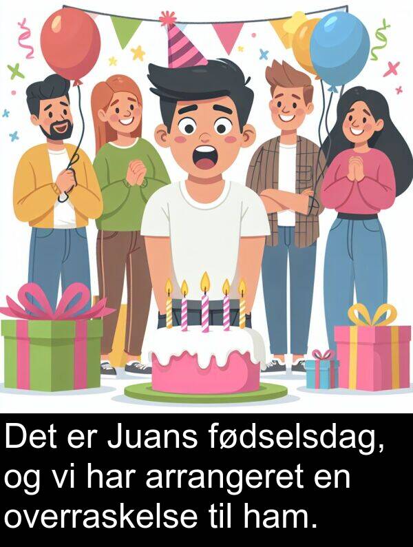 overraskelse: Det er Juans fødselsdag, og vi har arrangeret en overraskelse til ham.