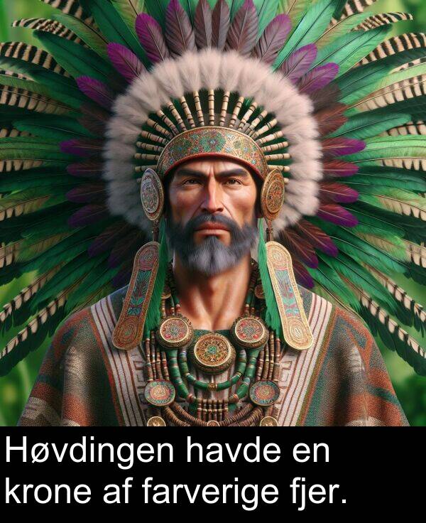 krone: Høvdingen havde en krone af farverige fjer.