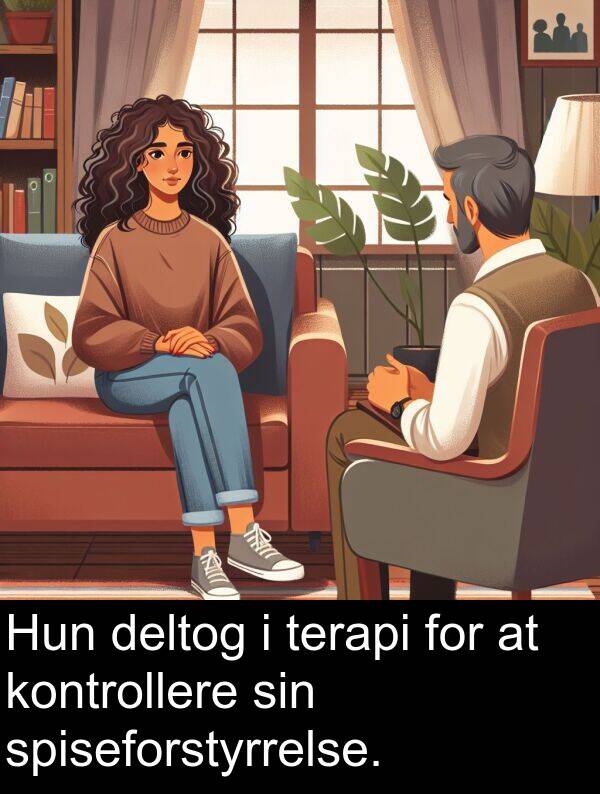 deltog: Hun deltog i terapi for at kontrollere sin spiseforstyrrelse.