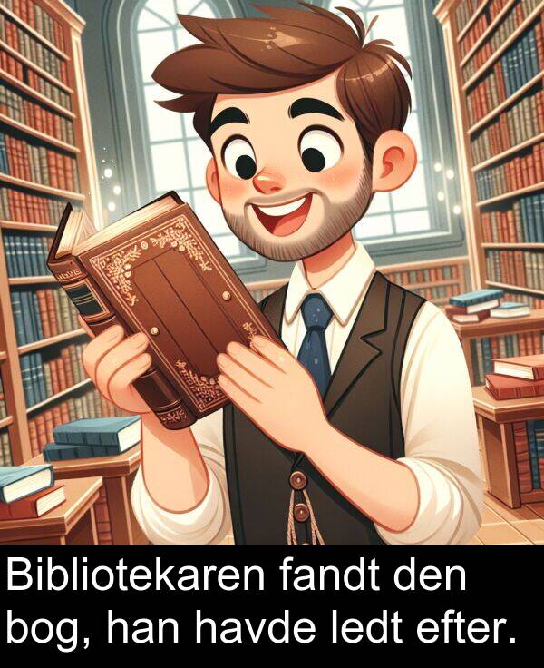 efter: Bibliotekaren fandt den bog, han havde ledt efter.