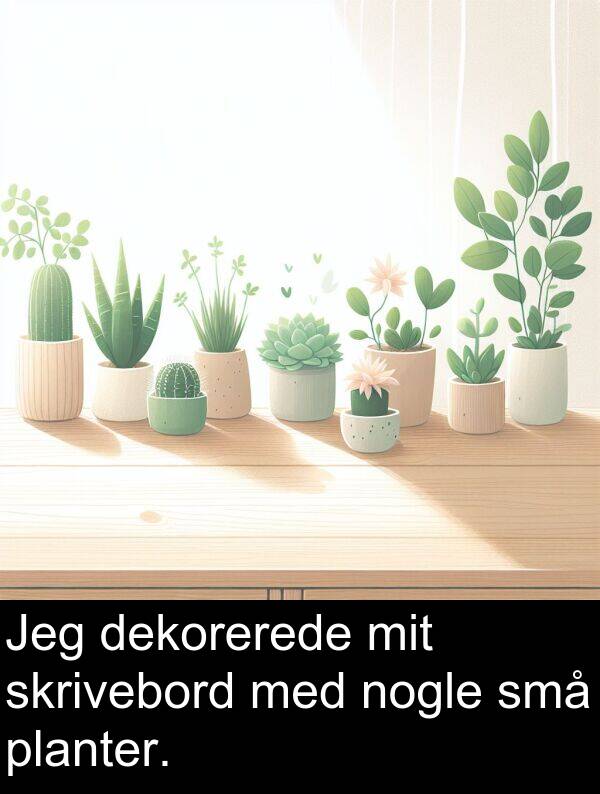 mit: Jeg dekorerede mit skrivebord med nogle små planter.