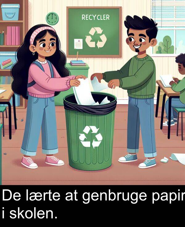 genbruge: De lærte at genbruge papir i skolen.
