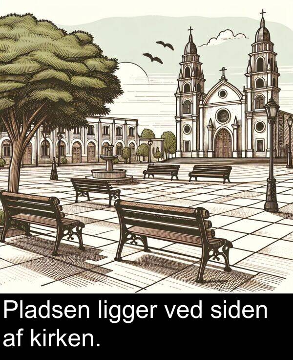 kirken: Pladsen ligger ved siden af kirken.