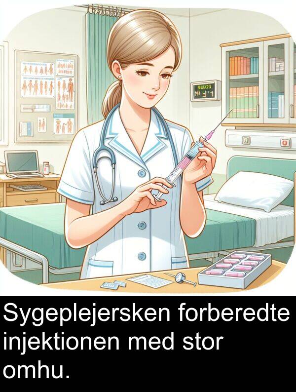 forberedte: Sygeplejersken forberedte injektionen med stor omhu.