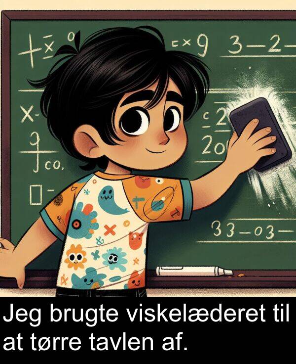 af: Jeg brugte viskelæderet til at tørre tavlen af.