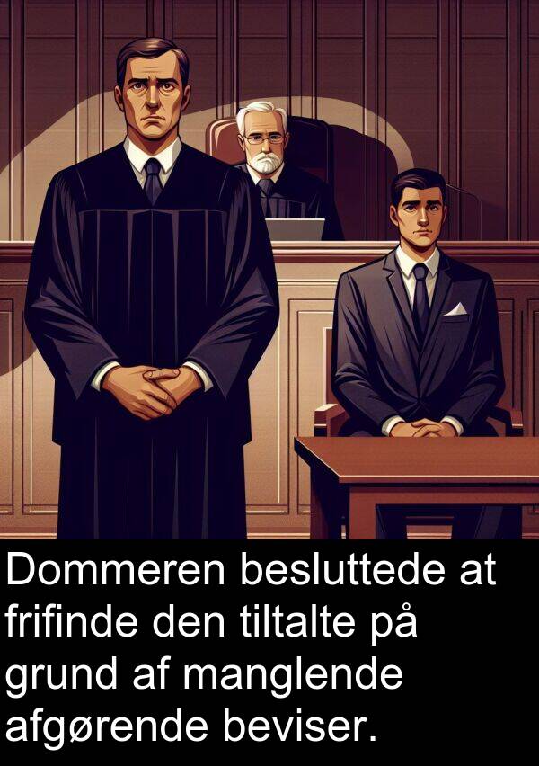 grund: Dommeren besluttede at frifinde den tiltalte på grund af manglende afgørende beviser.